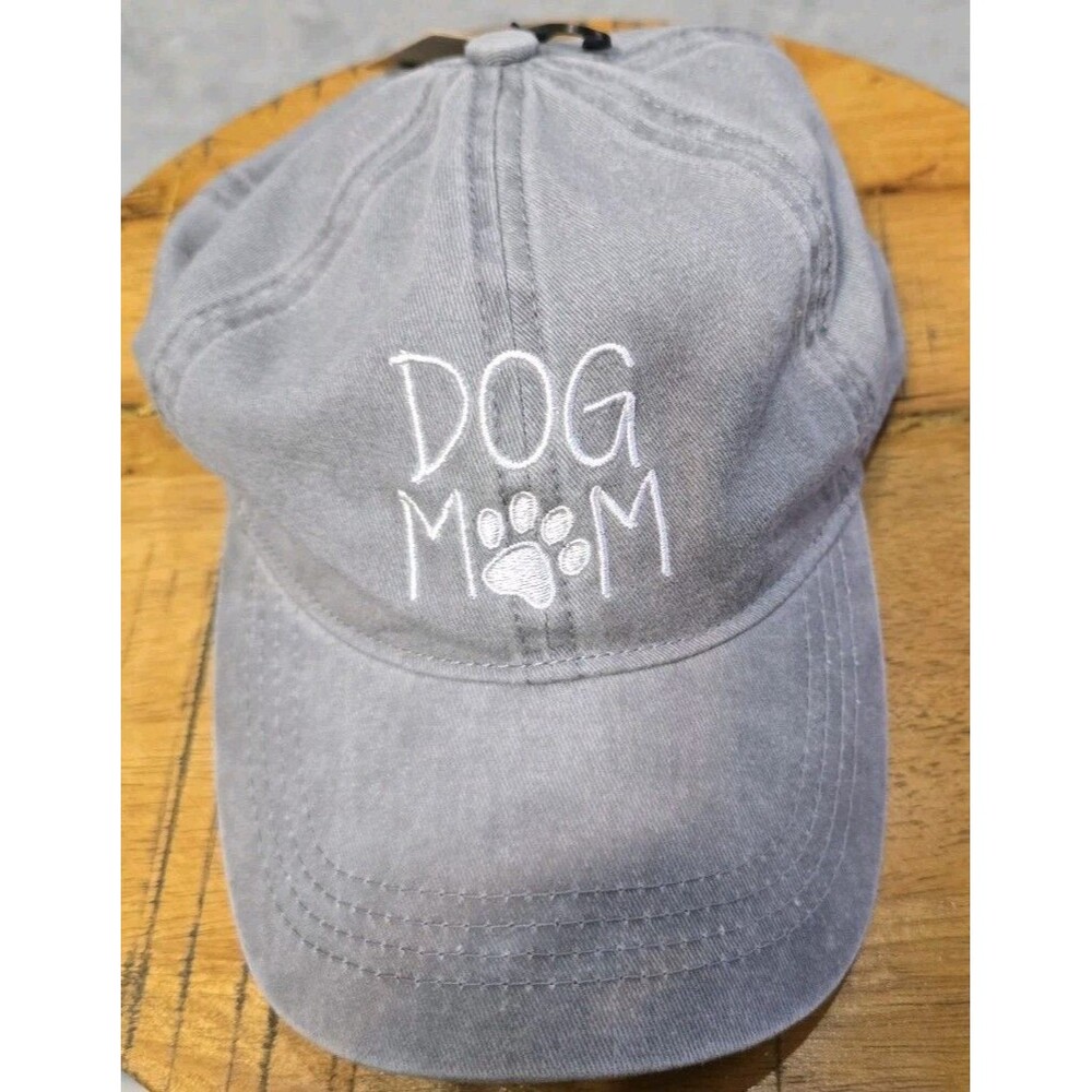 NWT Dog Mom Baseball Trucker Hat Cap Embroidered Gray White Letter Adj Backstrap